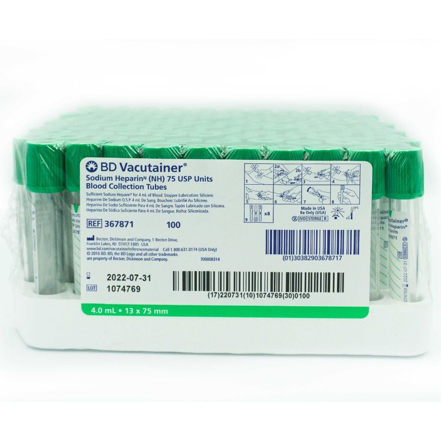 367871 TUBO VAC. VERDE 13X75 HEPAR C/100