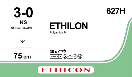 XY627H ETHILON 3/0 KS RECTA(60MM)CUTICUL