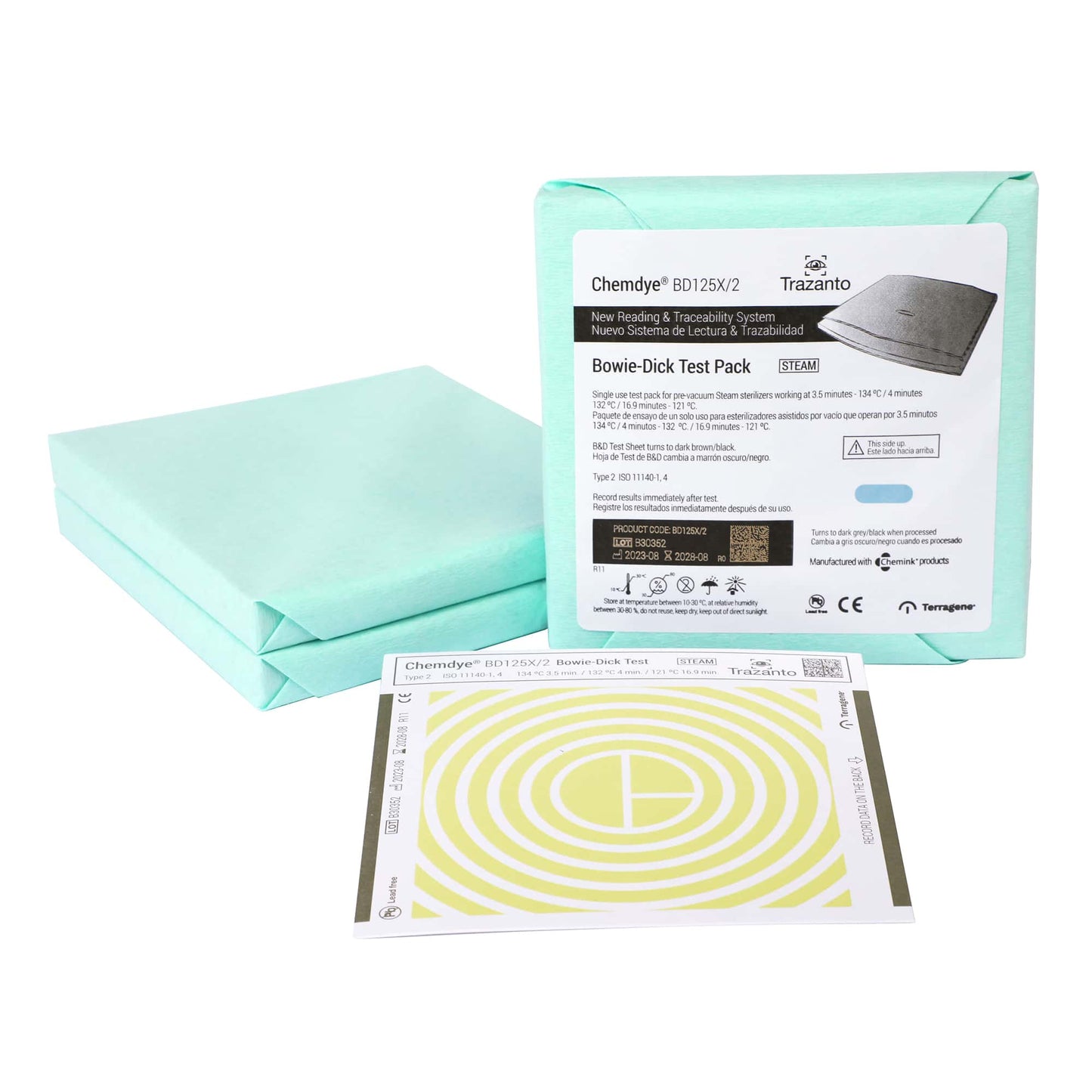 [BD125X/2] INDICADOR QUI̍MICO BOWIE-DICK TEST PACK TERRAGENE (C/20 PZAS)