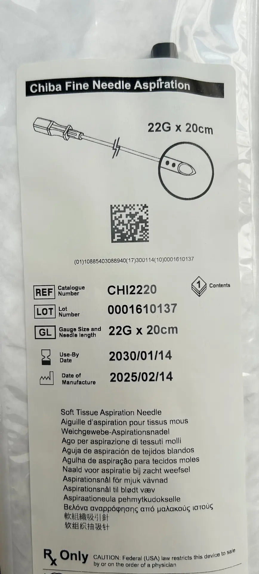 CHI2220 CHIBA FNA NEEDLES 22 GA X 20 CM