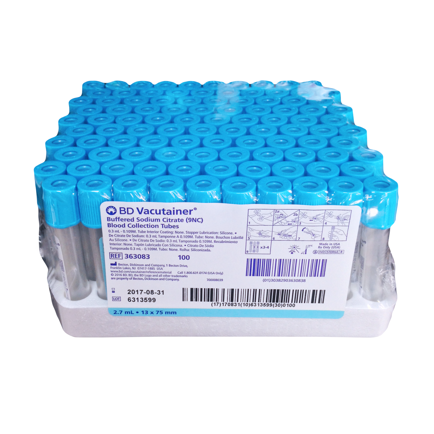 363083 TUBO 2.7ML AZUL 13X75MM C/100