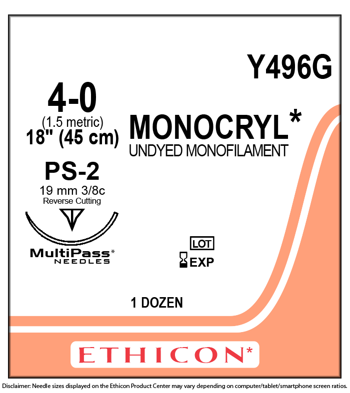 XY Y496G MONOCRYL 4/0 PS-2 (19MM) P