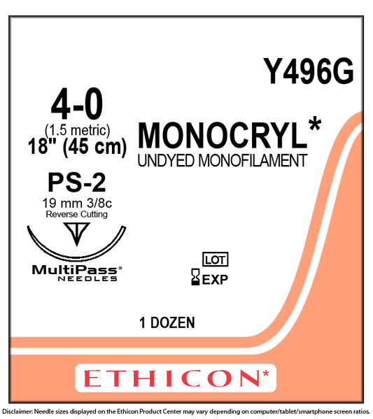 XY Y496G MONOCRYL 4/0 PS-2 (19MM) P